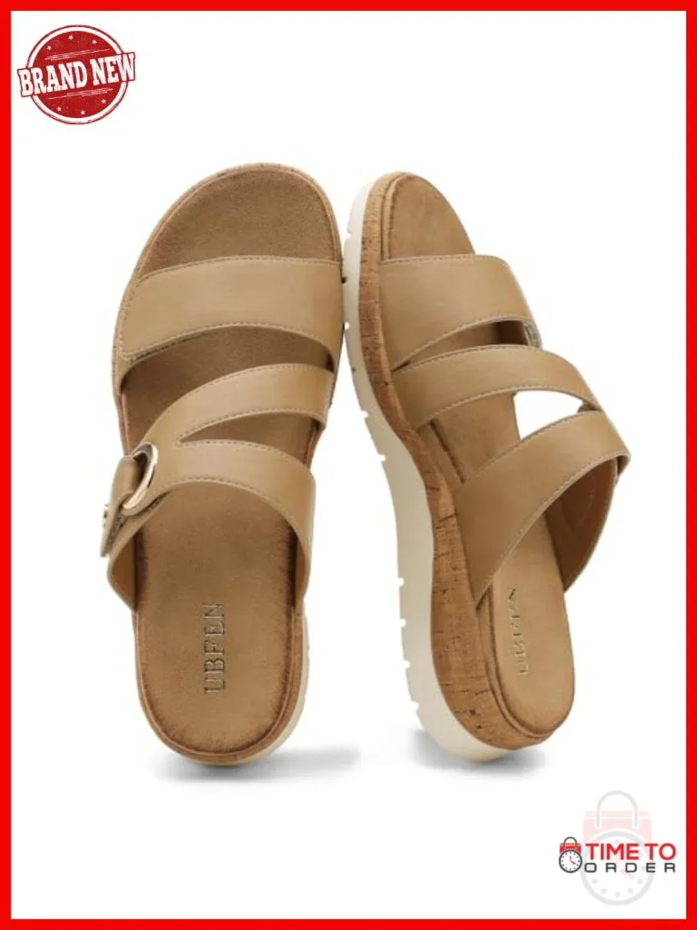 Low Wedge Sandals with Arch Support Adjustable PU Leather Slide